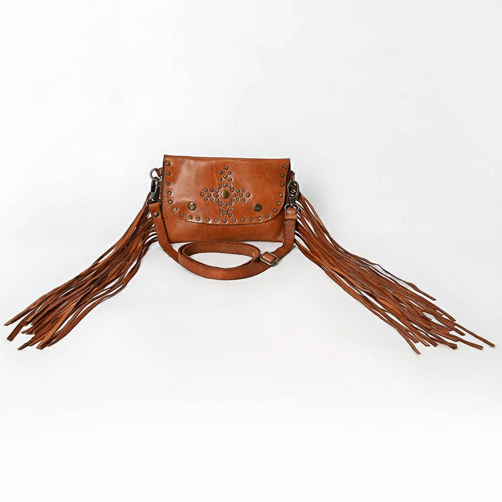 Spaghetti Western Leather & Fringe Envelope Purse, Caramel
