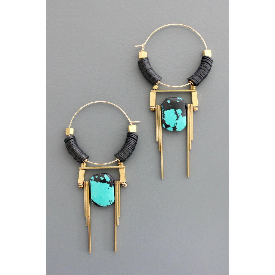 Art Deco turquoise hoop earrings