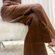 Stone Washed Cotton Corduroy Cropped Pants