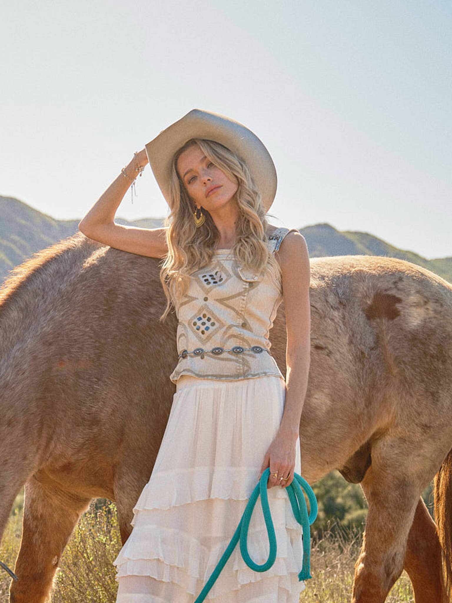 Western Buckle Strap Denim Top