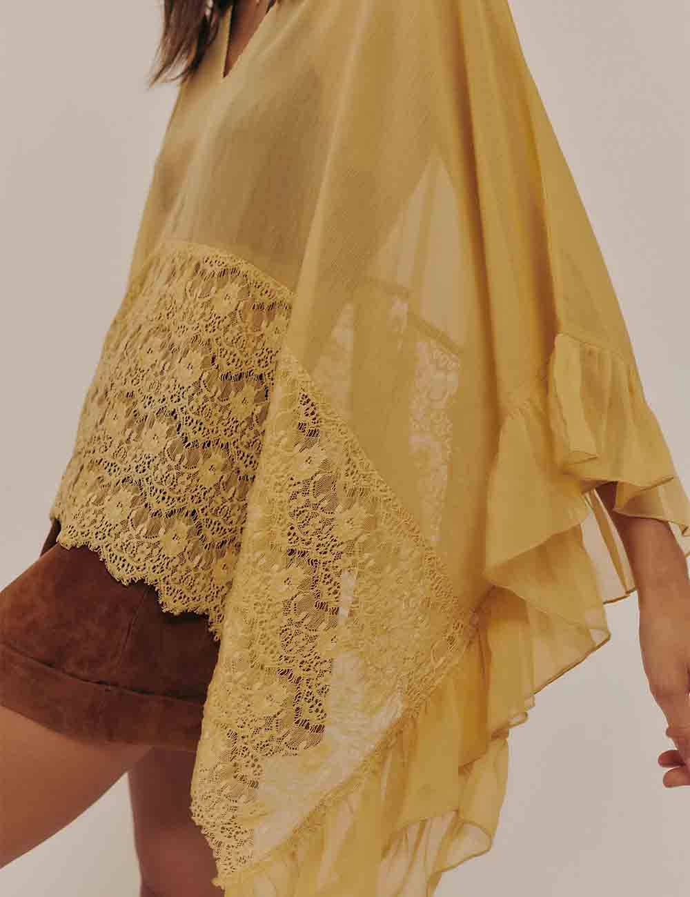 Lace Ruffle Batwing Blouse