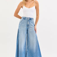 High Rise Wide Leg Jeans with Tucked Side Panel