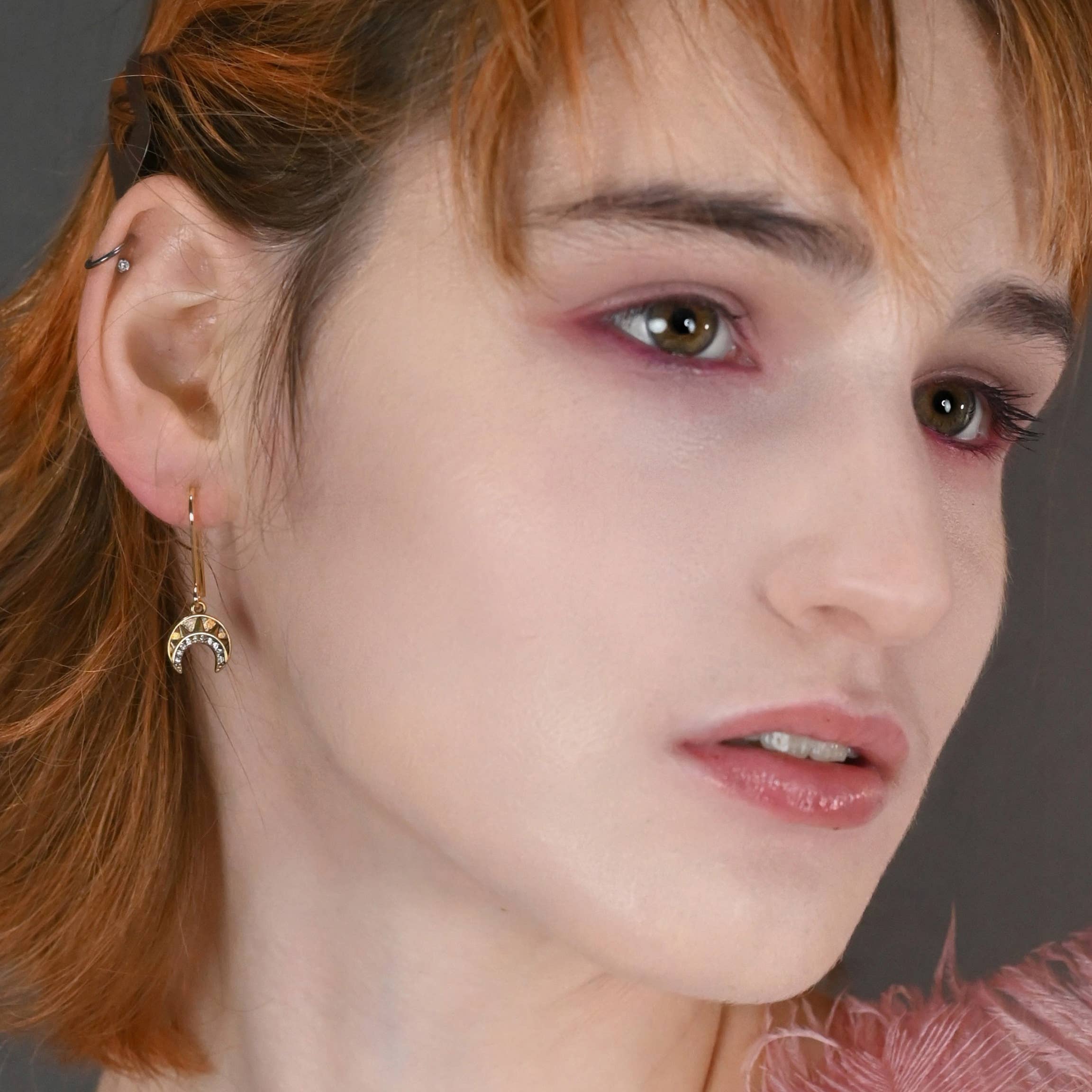 Vintage Deco Crescents w/ Tiny Crystals Earrings