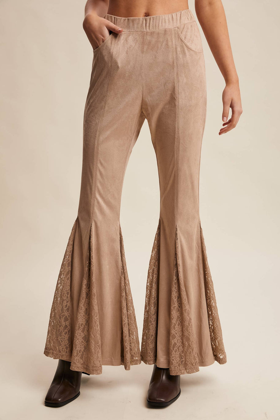 Lace Inset Flare Pants