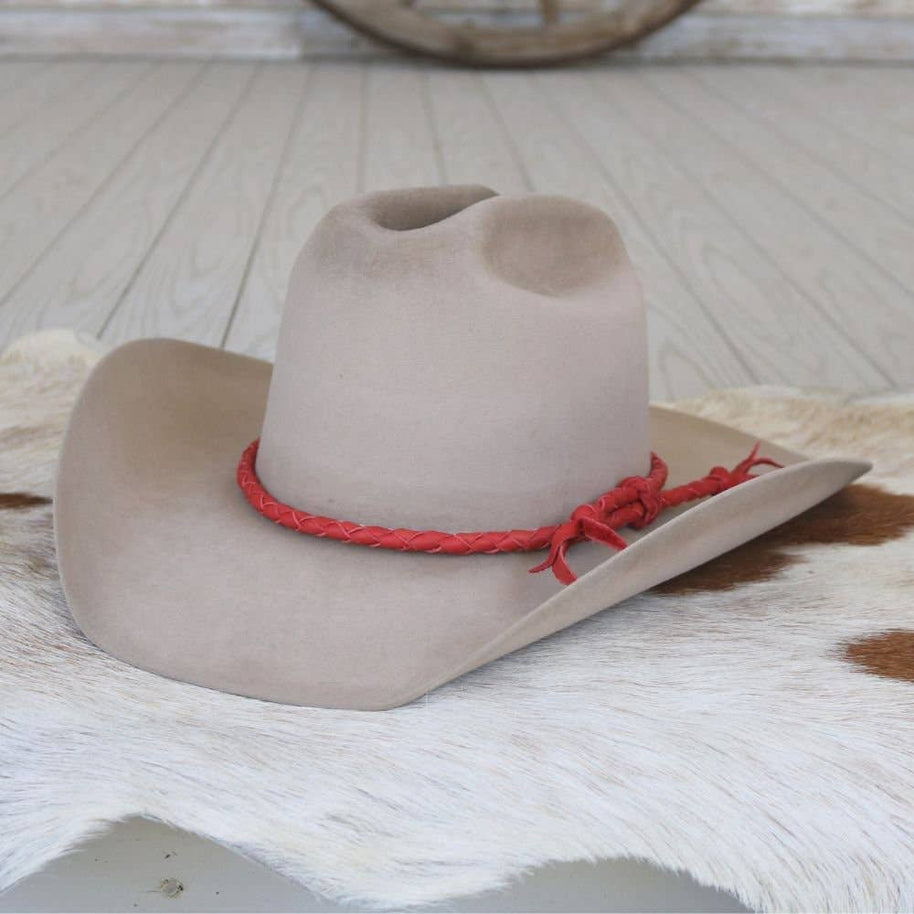 Red Braided Leather Hat Band