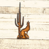 Coyote and Cactus Rustic Metal Doodad Standing Figurine