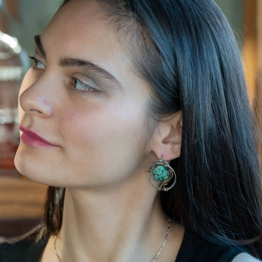 Handmade Turquoise Moon Post Earrings