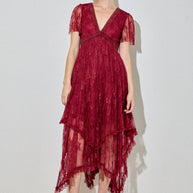 Embellished Lace Dress, Burgundy