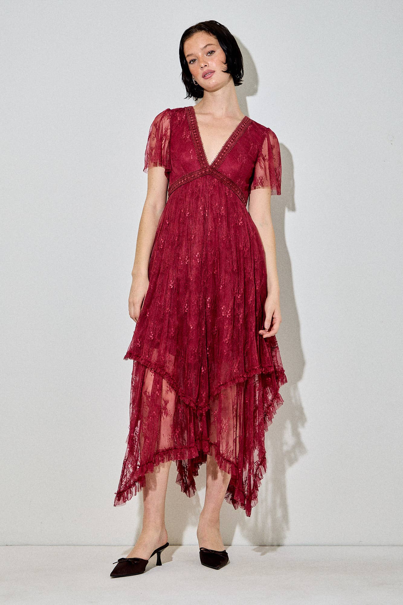 Embellished Lace Dress, Burgundy