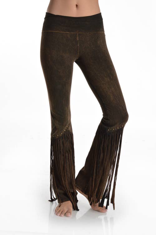 Studded Fringe Foldover Yoga Pants