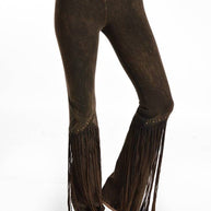 Studded Fringe Foldover Yoga Pants