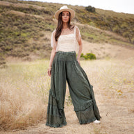 Mineral Wash Lace Tiered Ruffle Pants