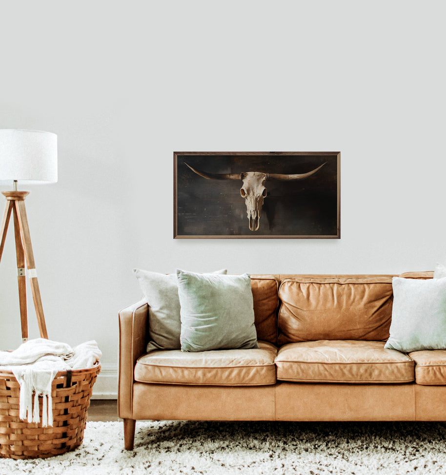 Western Black Skull Wood Art Print