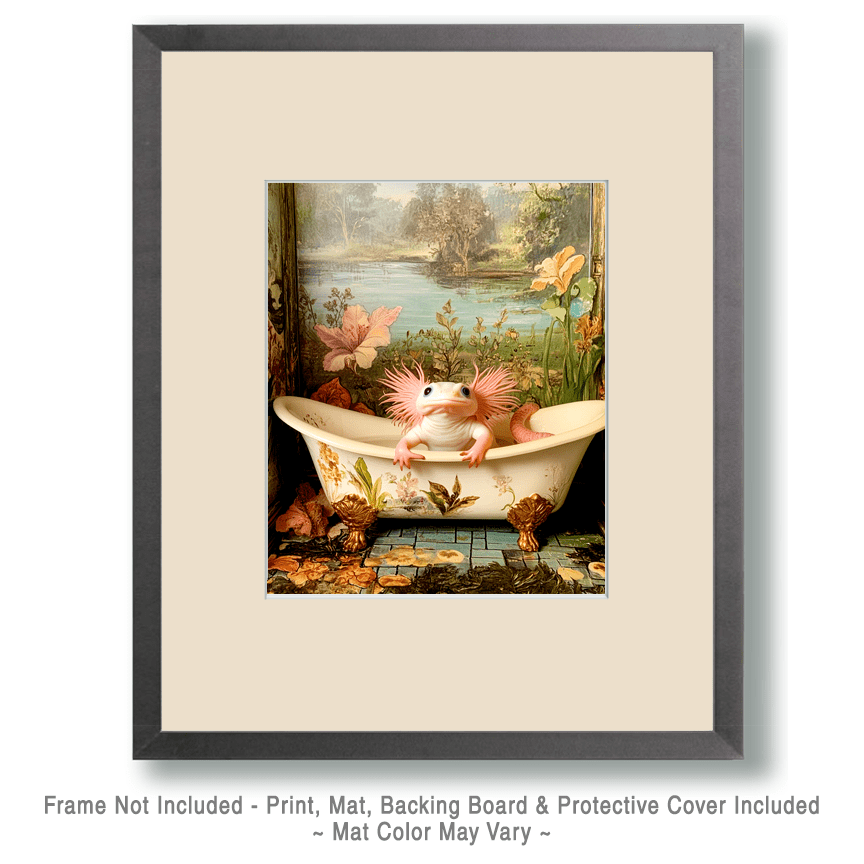 Axolotl in Bathtub Art Print