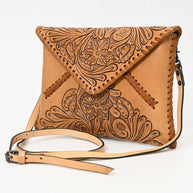 Hand-Tooled Floral Leather Envelope Purse, Multiple Colors
