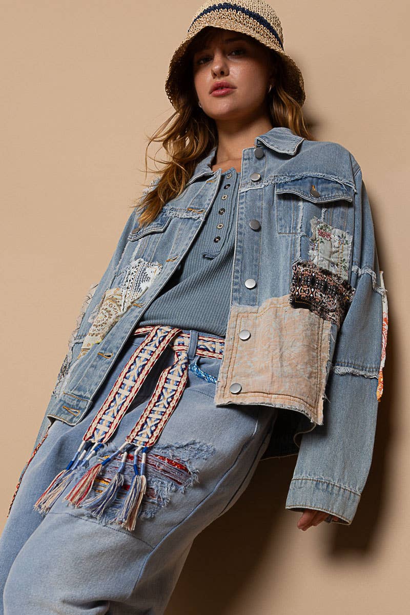 Patch Button Down Denim Jacket