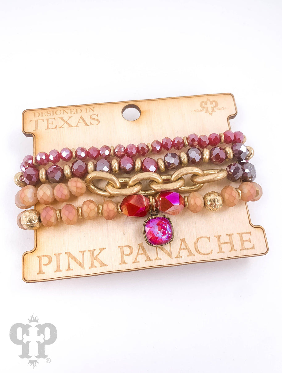 European crystal & chain bracelet stack