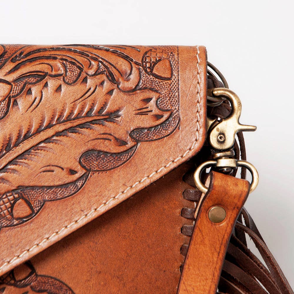 Embossed Leather & Fringe Purse