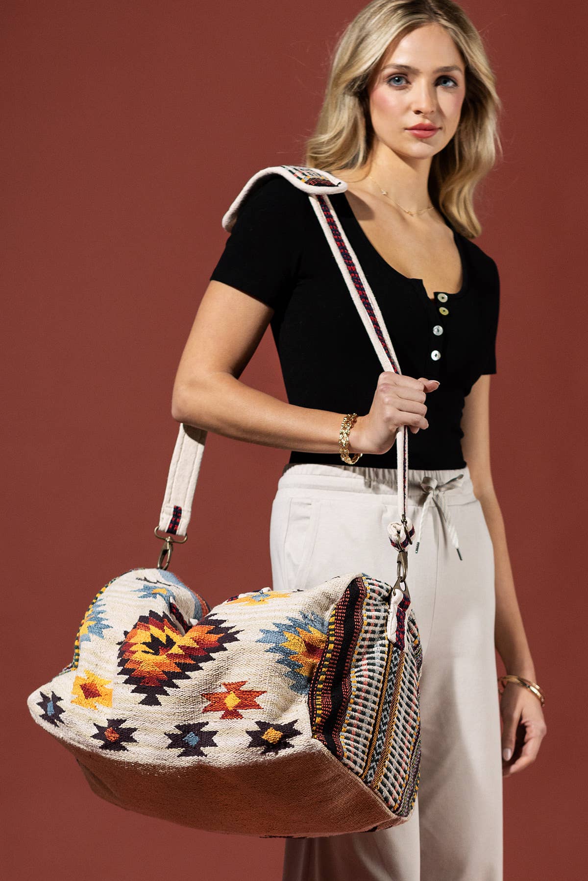 Ethnic Print Duffel Bag