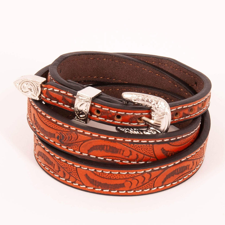 Leather Tooled Cowboy Hat Band - Style Firebird
