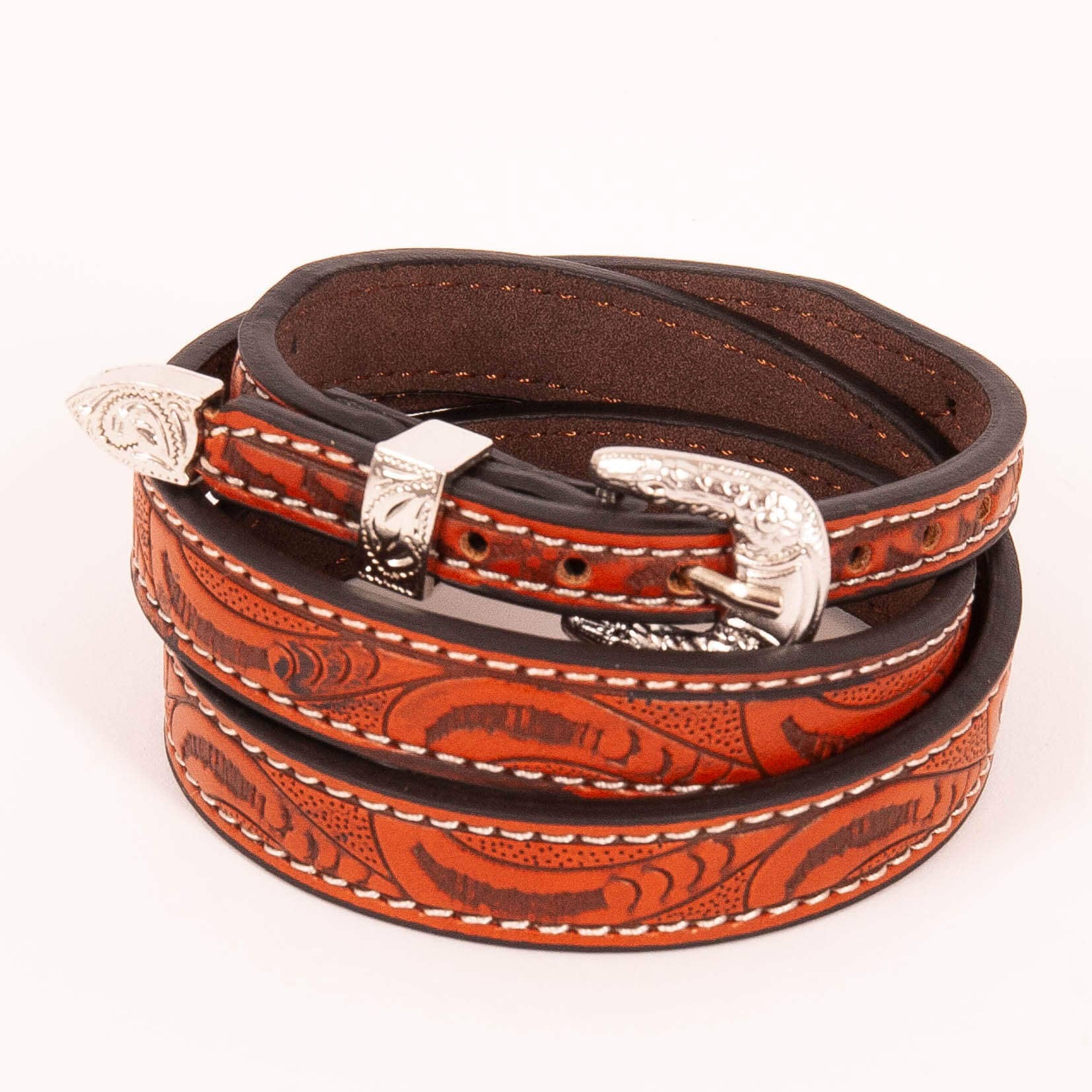 Leather Tooled Cowboy Hat Band - Style Firebird