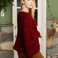 Ribbed Knit Pattern Poncho w/ Sleeves