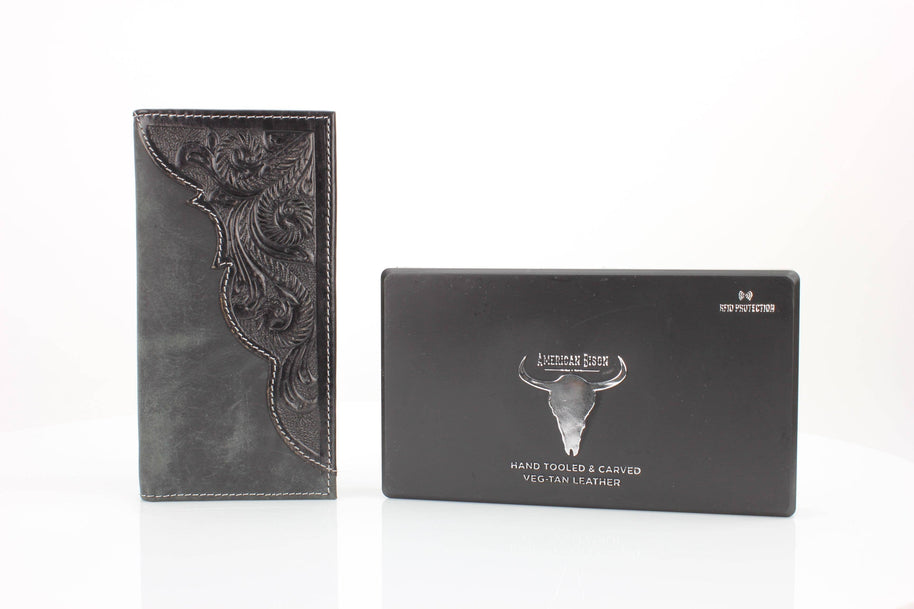 Oil Pull Up Tooled Leather Accent Rodeo Wallet