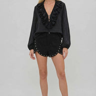 Black Heavyweight Faux Suede Studded Shorts