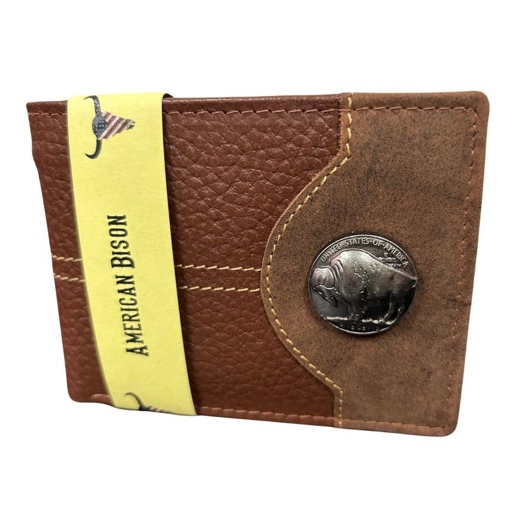 Mixed Media Two Tone Bifold Rodeo Wallet w/ Medallion AB1916