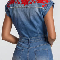 Embroidered Western Denim Romper