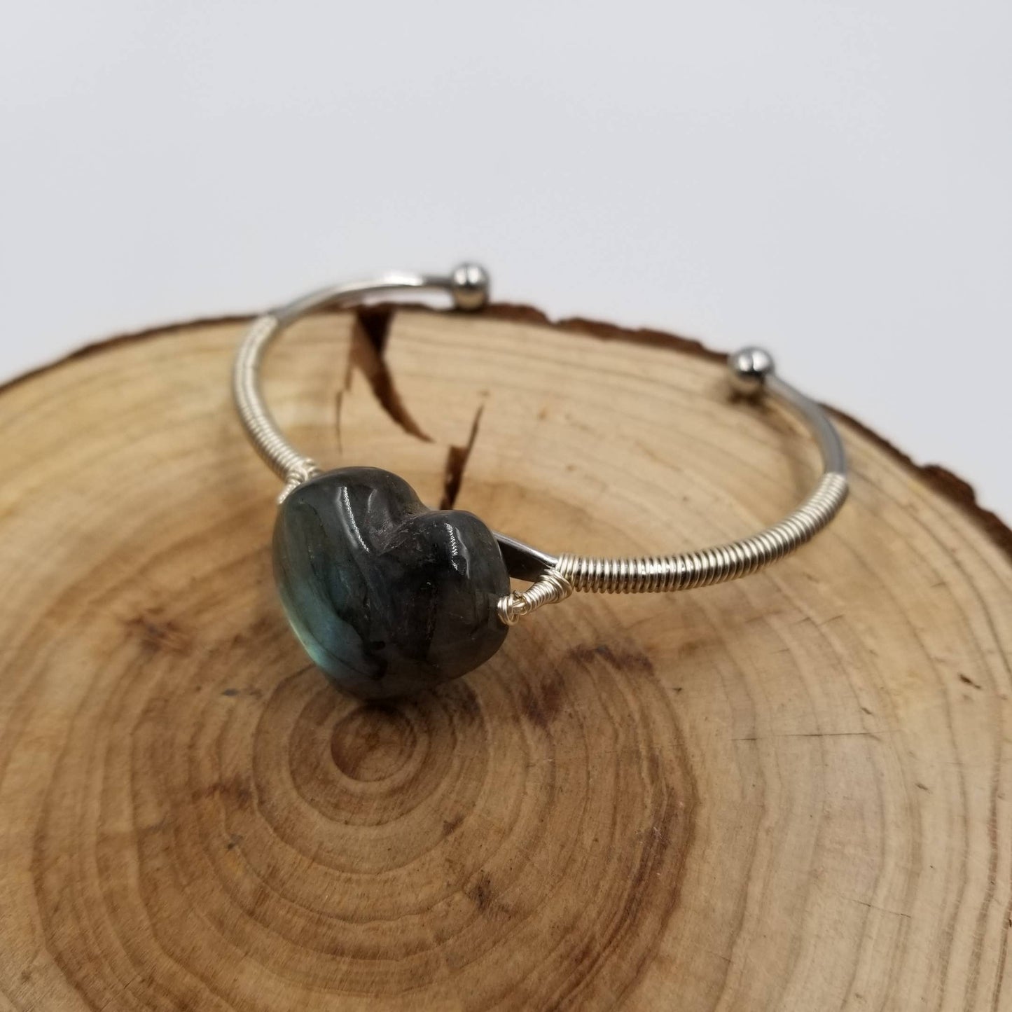 Natural Crystal Labradorite Heart Bracelet