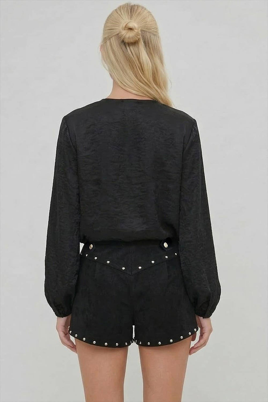 Black Heavyweight Faux Suede Studded Shorts