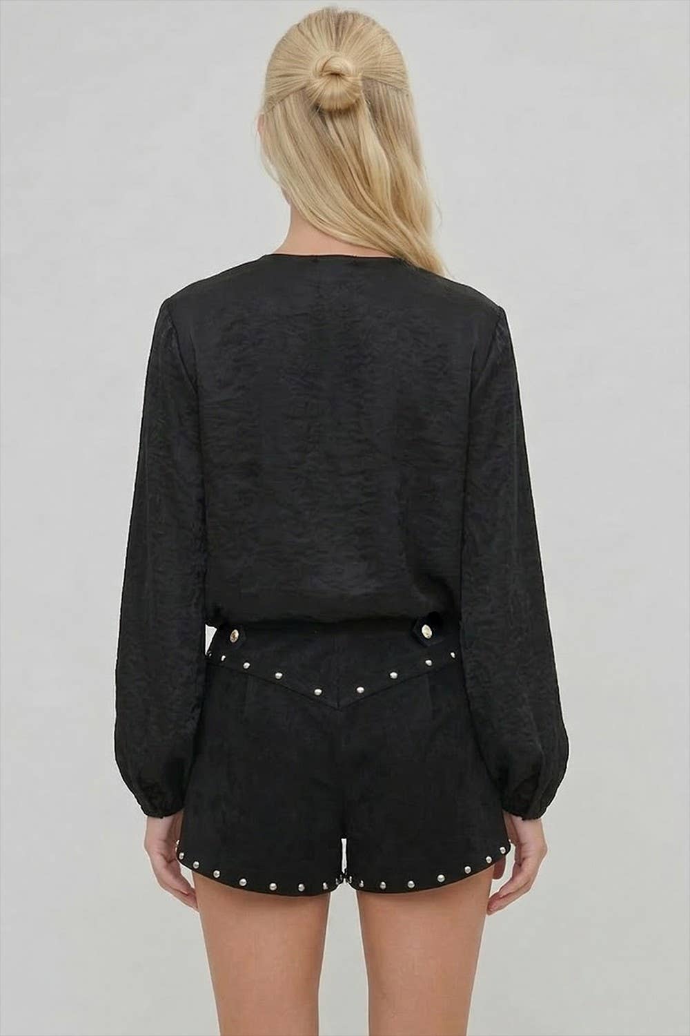 Black Heavyweight Faux Suede Studded Shorts