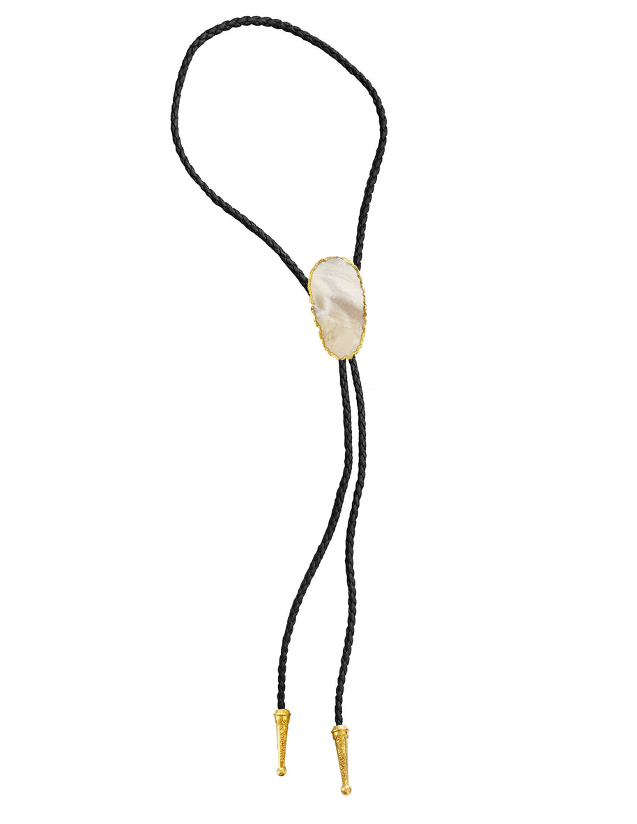 Gemstone Bolo Tie - Mother of  Pearl