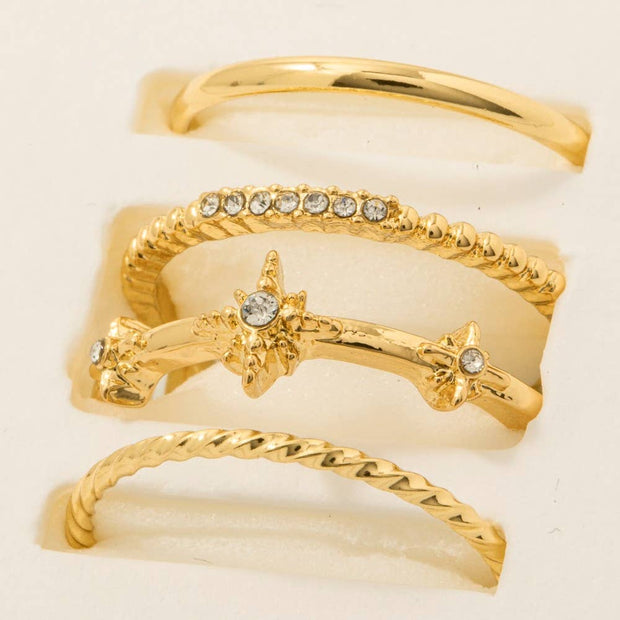 Gold Dipped Studded 3Pc Rings Set
