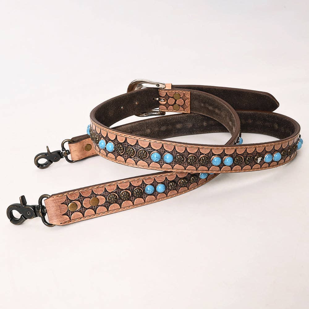 Tooled Leather Sling Bag Strap with Turquoise Beads ADBT146