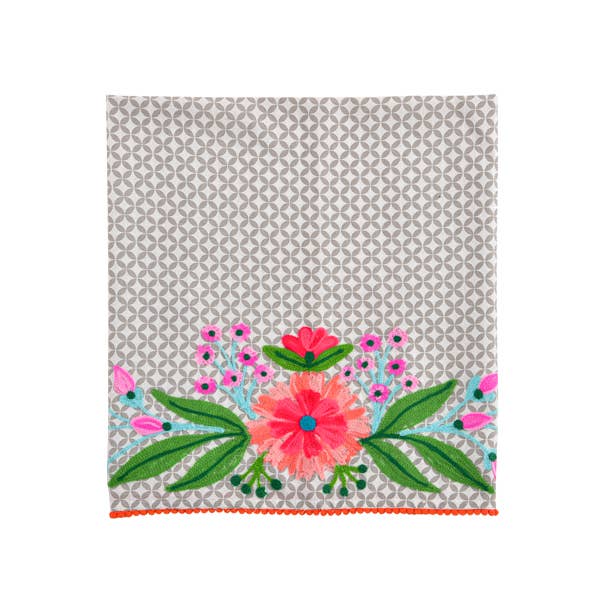 Floral Embroidered Tea Towel