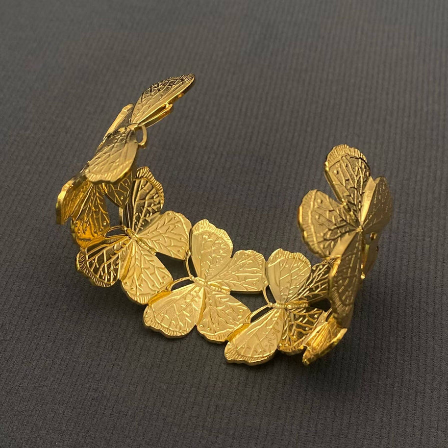 18K GP S. Steel Butterfly Cuff Bracelet