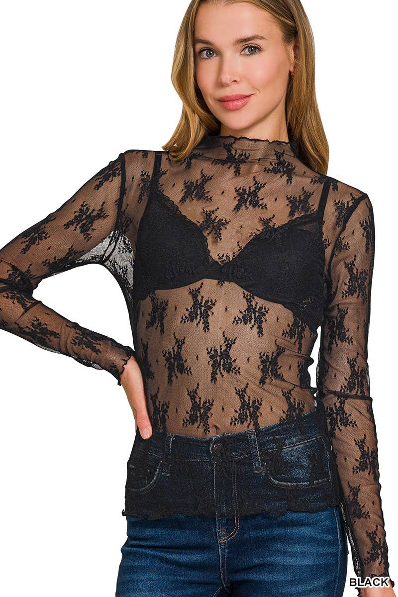 Lace Long-Sleeve Layering Top, Several Colors