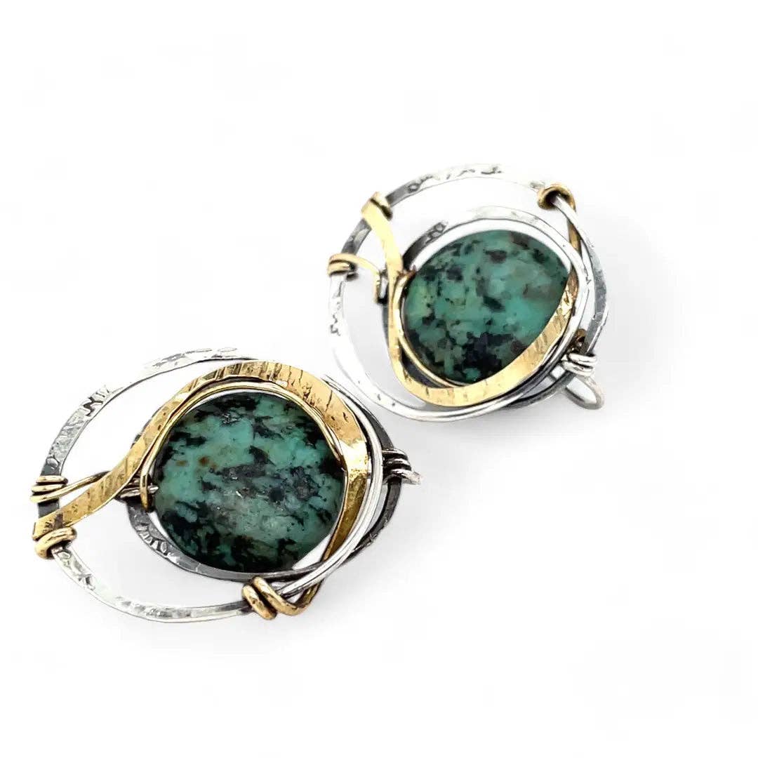 Handmade Turquoise Moon Post Earrings