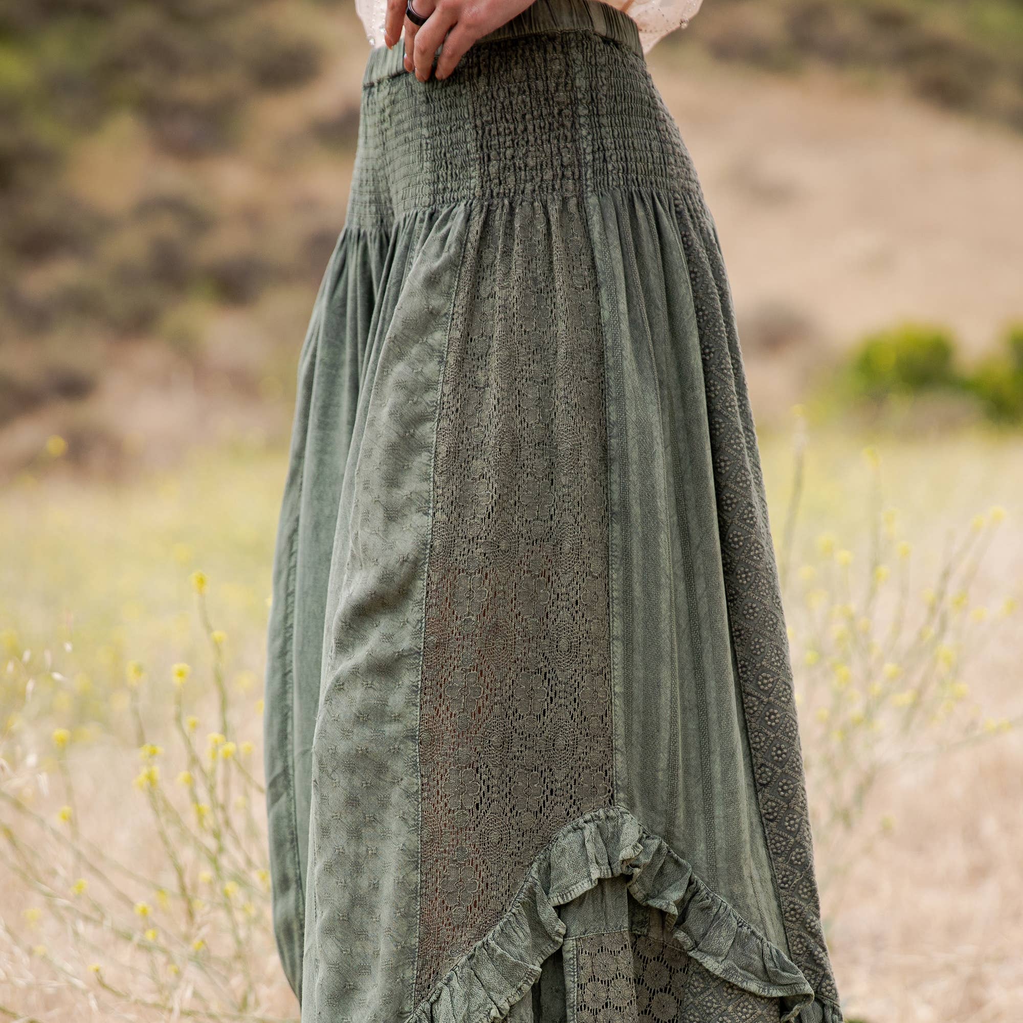 Mineral Wash Lace Tiered Ruffle Pants