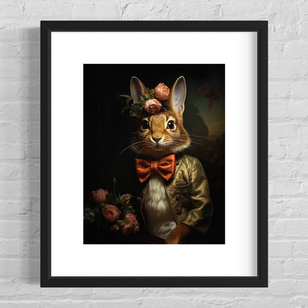 Victorian Rabbit With Pink Flowers  Wall Art