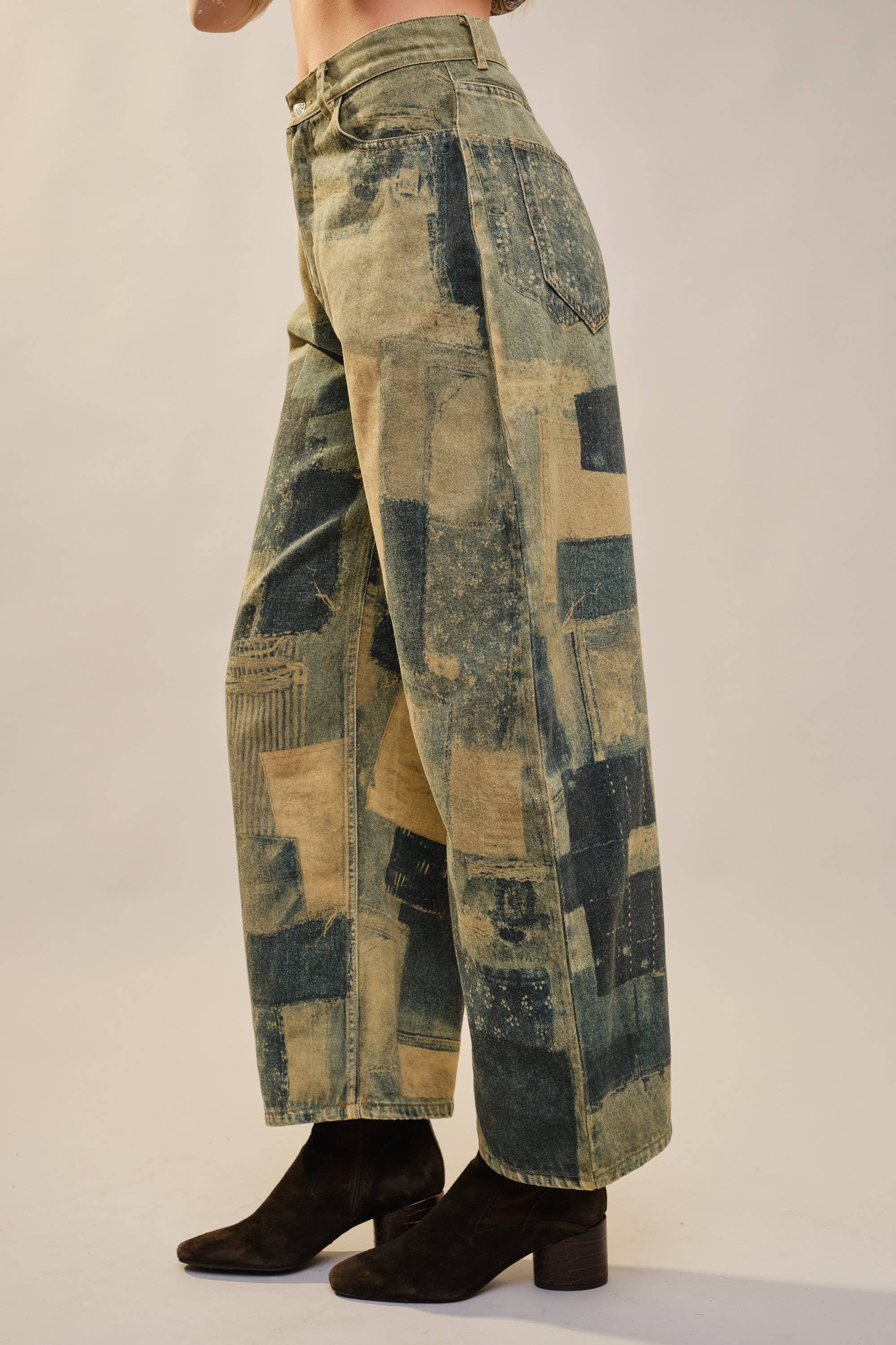 Washed Patchwork Vintage Barrel Jeans