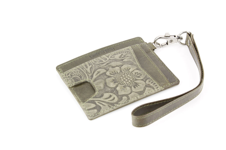 Small ID Wristlet Floral Filigree Leather