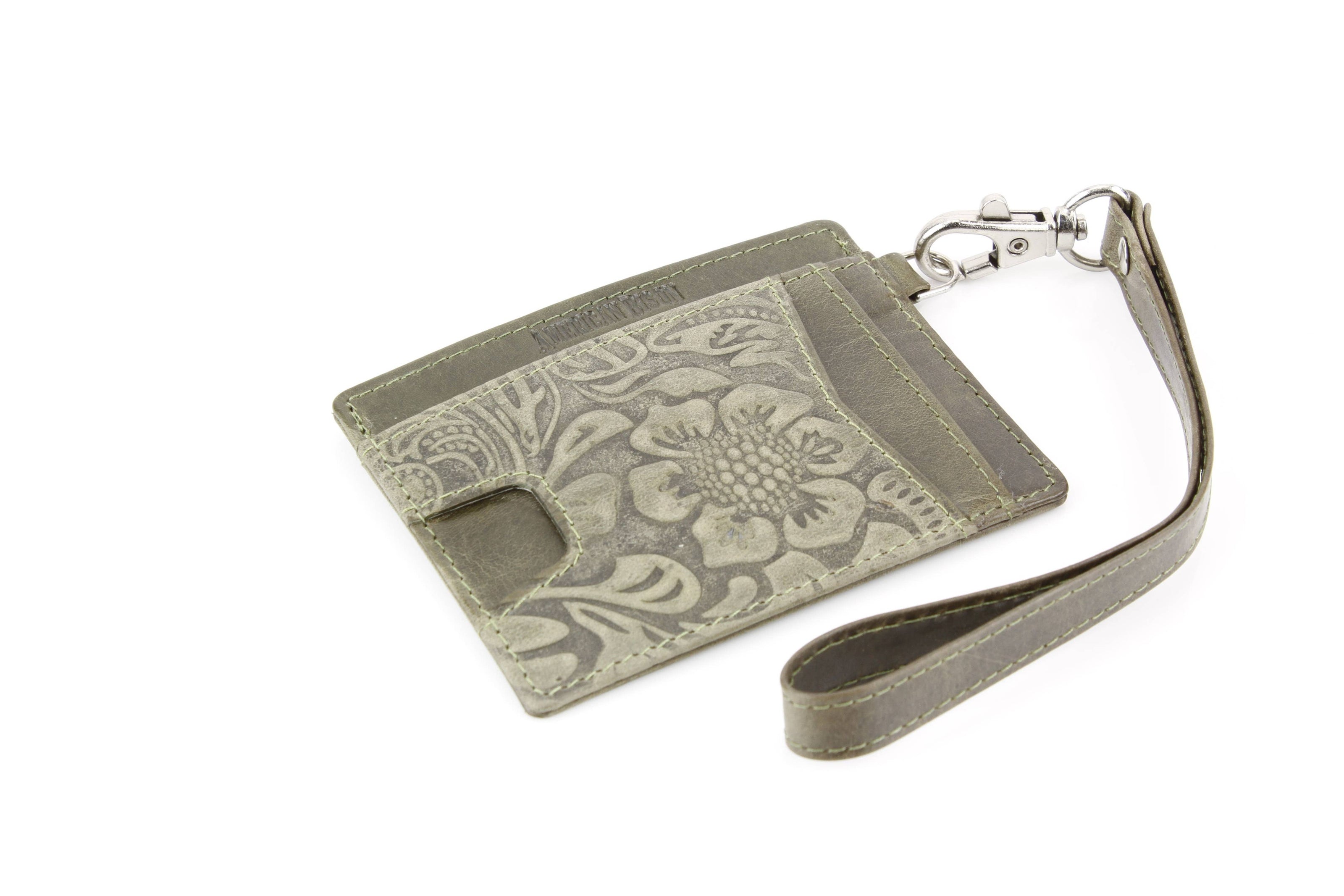 Small ID Wristlet Floral Filigree Leather