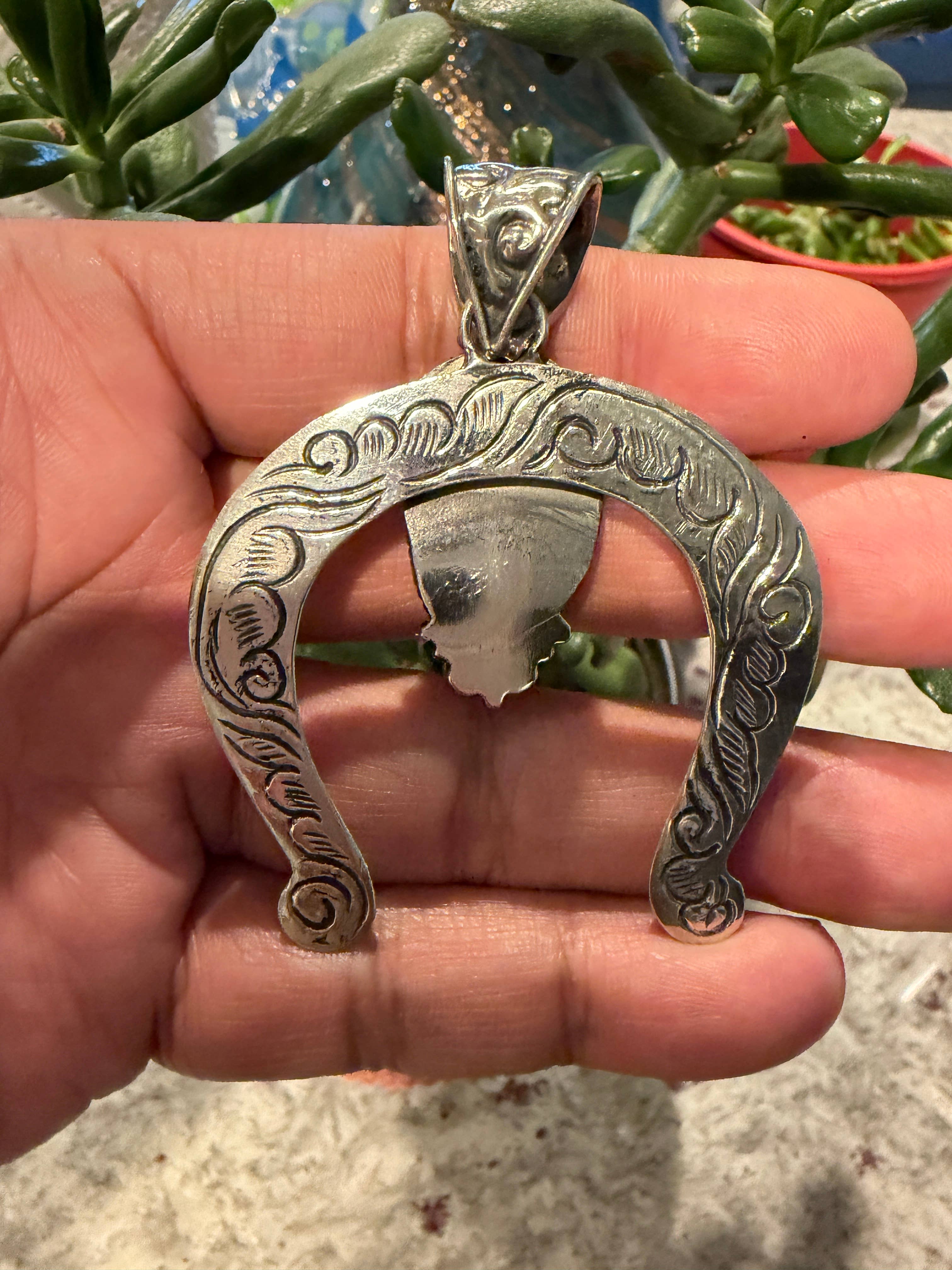 Squash Blossom with Natural Turquoise Pendant, Handcrafted