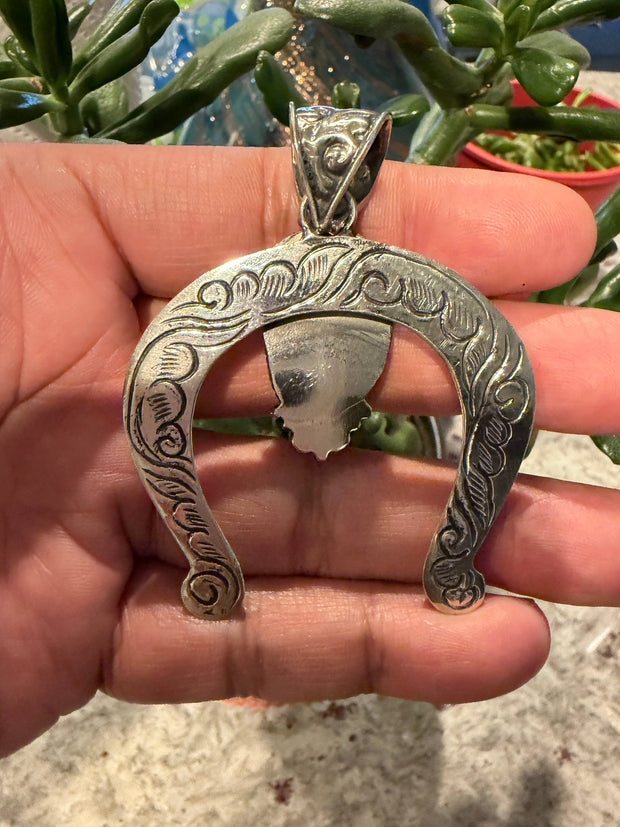 Squash Blossom with Natural Turquoise Pendant, Handcrafted