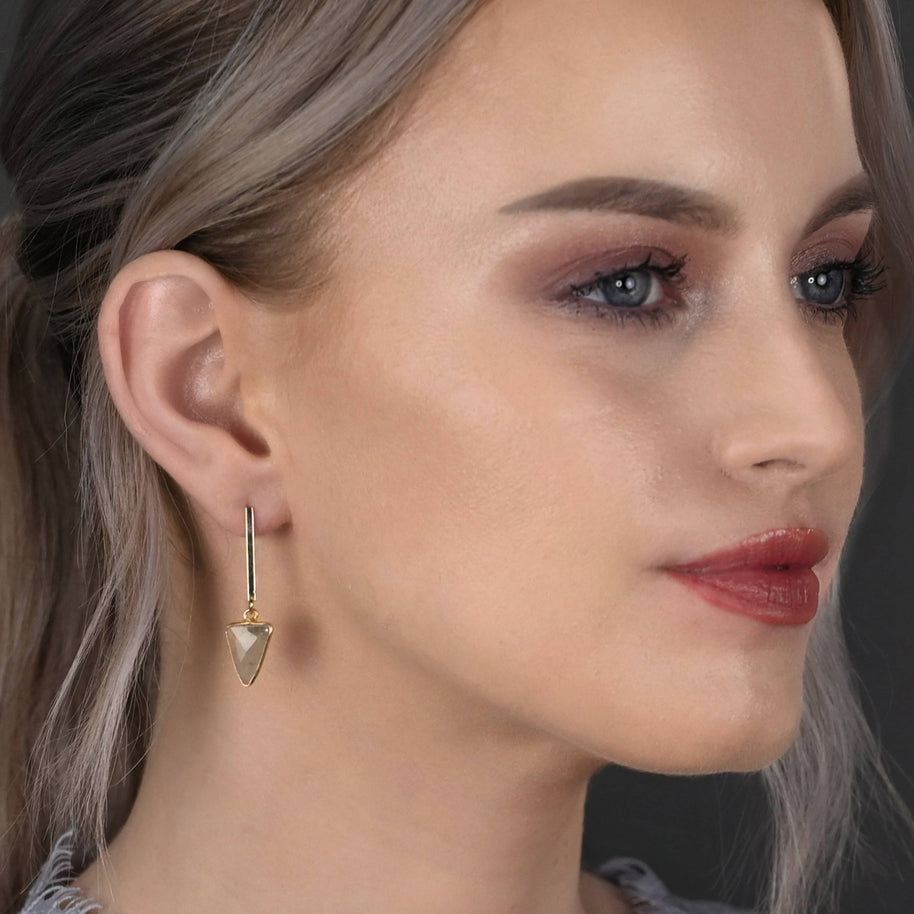 Bar Top Classic Semi Precious Triangle Drop Earrings