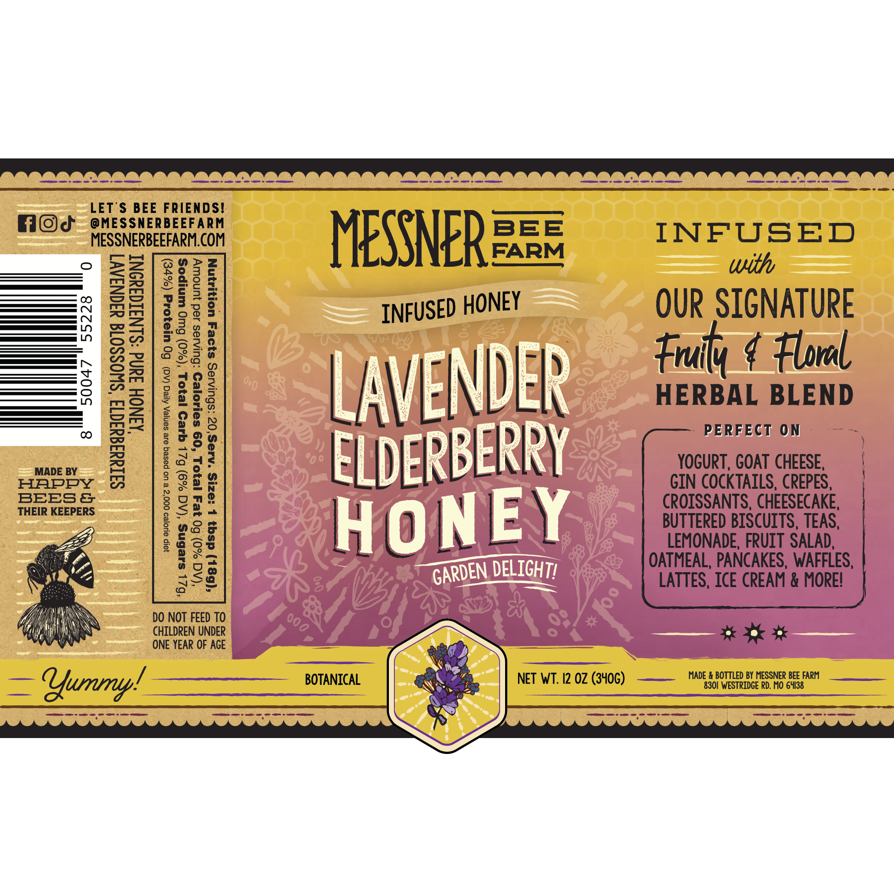 Lavender Elderberry Infused Honey,  12oz