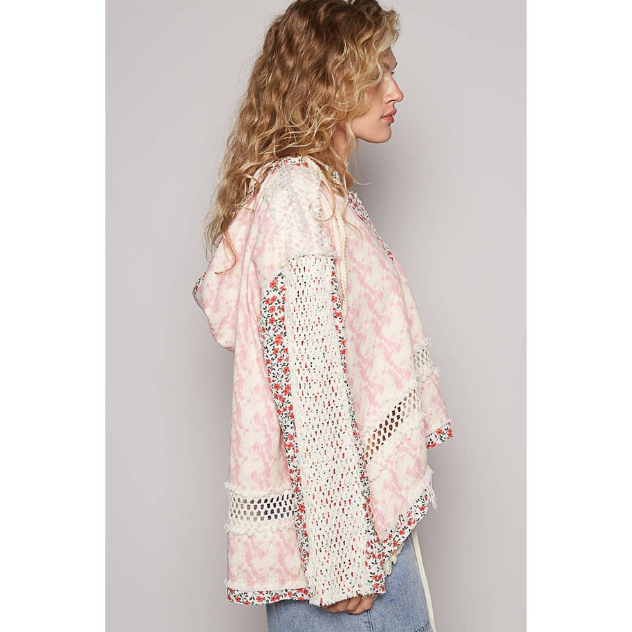 V-Neck Floral Patch Hooded Top